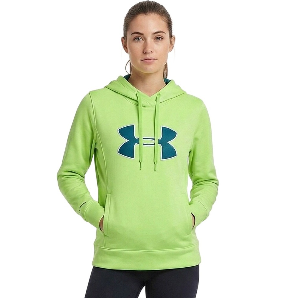 Under Armour Hoodie Youth Large Neon Green Blue Logo‎ Storm Teal Lined Hood